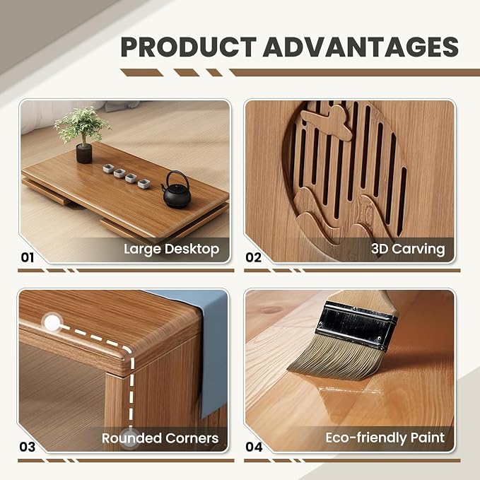 Folding Floor Coffee Table, Japanese Bamboo Foldable Coffee Tables, Portable Living Room Low Table, Versatile Tatami Meditation Tea Table for Dining Room, Wooden Desk for Home, Office (80X37CM)