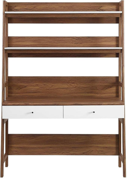Modway Bixby Home Office Desk with Bookshelf in Walnut White