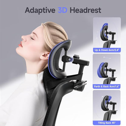 Ergonomic Office Chair with 3D Headrest, Computer Chair with Adjustable Backrest & 3D Armrest, Gaming Chair with Adaptive Lumbar Support, Mesh Backrest & Cushion, Black