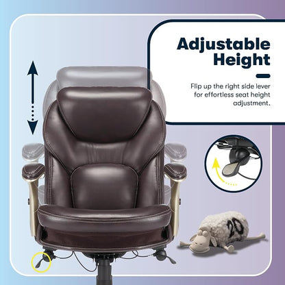 Serta Claremont Executive Office Chair with Back-In-Motion Technology, Ergonomic Mid-Back with Pivot Lumbar Support & Seat, Plush Cushion, Body Pillows, Adjustable Arms, Bonded Leather, Chestnut Brown