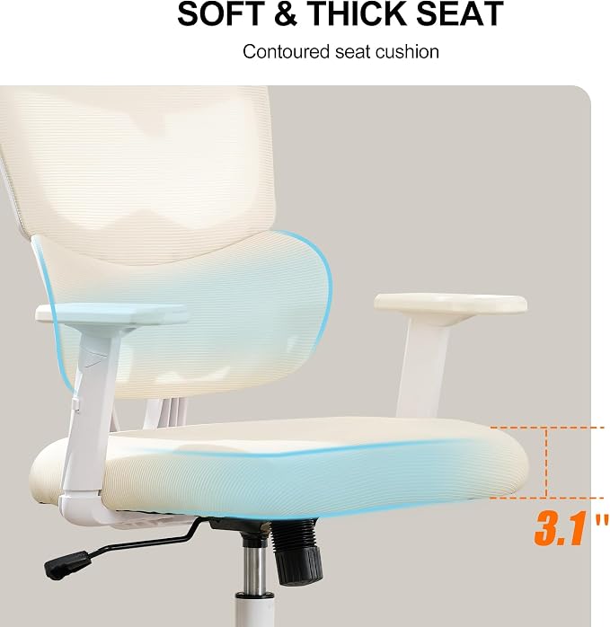 Ergonomic Office Chair,Home Mesh Office Desk Chairs,High Back Office Chair 330 LBS,Swivel Computer Chair with 2D Armrest,Adjustable Headrest,Lumbar Support,Rocking Function (Beige)