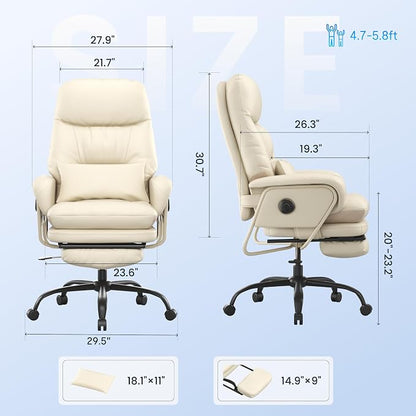 FLEXISPOT Cooling Ergonomic Office Chair with Footrest Indoor Lounge Computer Chair with 90-165° 4-Level Reclining, Chairs for Working Relaxing Sleeping, Tech Cooling Leather with 0.4 Q-Max, White