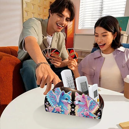 DIY Diamond Painting Storage Box Organizer Couple Winged Foxes Handmade 5D Rhinestone Diamond Art Desktop Holder for Home Organization Craft Tabletop Valentine's Day Decoration