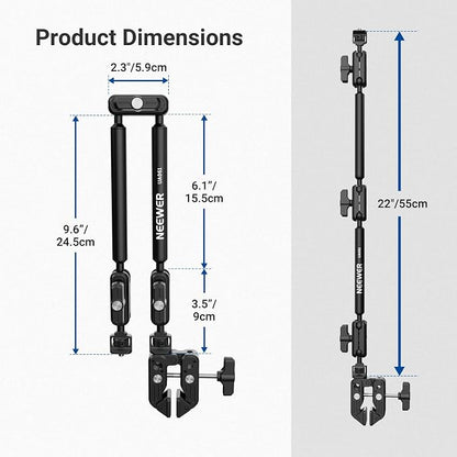 NEEWER Basics Magic Arm Table Stand, 55 cm Microphone Arm Overhead Mobile Phone Holder Desk with 1/4" 3/8" Threads for ARRI, for DSLR Action Cam Webcam Mic LED Light for Video Reinforcement, UA061
