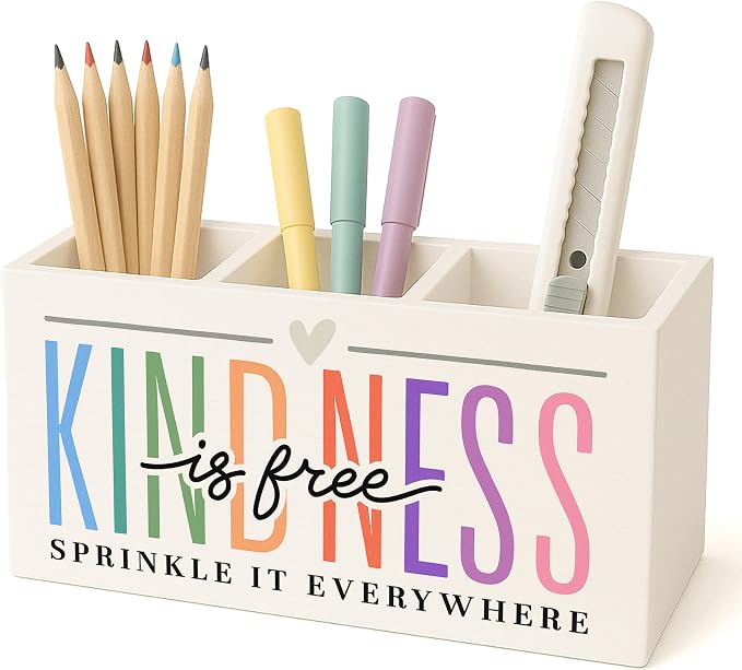 Kindness Is Free Inspirational Pen Pencil Holder for Desk, Inspirational Gifts for Women, Self Love Positive Mental Health Makeup Brush Toothbrush Holder for Vanity Bathroom