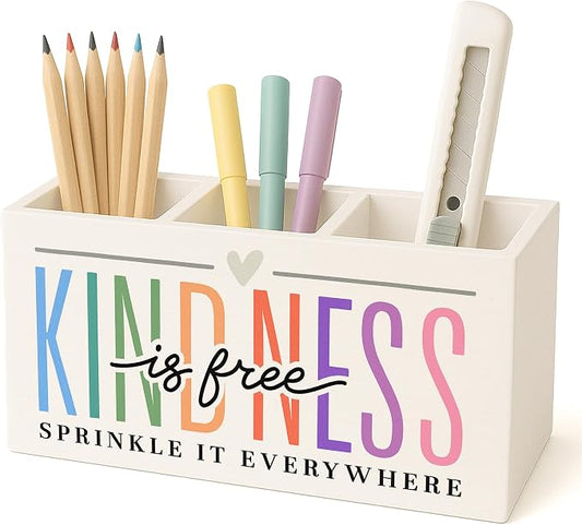 Kindness Is Free Inspirational Pen Pencil Holder for Desk, Inspirational Gifts for Women, Self Love Positive Mental Health Makeup Brush Toothbrush Holder for Vanity Bathroom