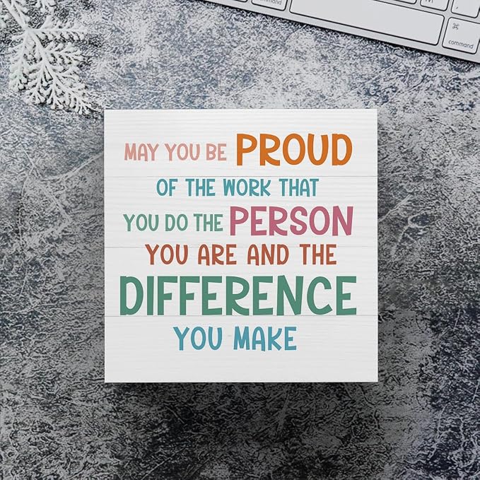 mmiishe Inspirational Office Decor Funny Office Wood Box Sign Decorative | May You Be Proud of the Work You Do Square Desk Decor Sign for Shelf Desk Accessories for Women Men Mom 5 x 5 Inches