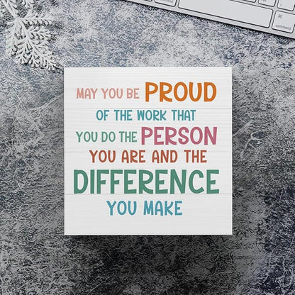 mmiishe Inspirational Office Decor Funny Office Wood Box Sign Decorative | May You Be Proud of the Work You Do Square Desk Decor Sign for Shelf Desk Accessories for Women Men Mom 5 x 5 Inches