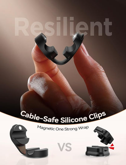 8-Pack Silicone Cord Organizer Magnetic Cable Clips, Adhesive Cable Management Under Desk Wire Hider, FLYLEAD Desktop Cable Organizer for Phone, Office Workspaces Desk Organization Home Accessories