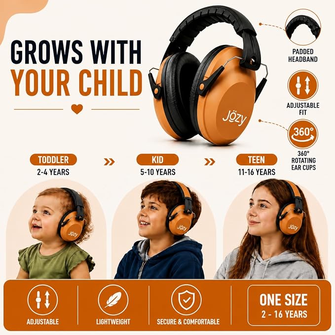 Jozy Noise Canceling Headphones for Kids, SNR 26dB Ear Protection for Autism, Sound Proof Sensory Muffs for Hearing, Concerts