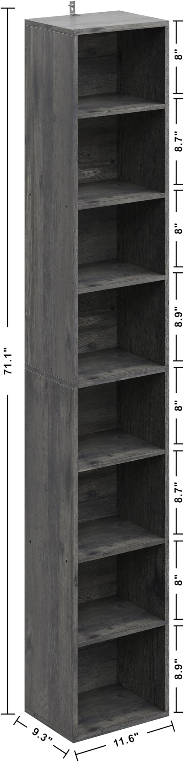 IRONCK Tall Narrow Bookshelf 8 Tiers, Compact Corner Bookcase, Floor Standing Display Storage Shelves 71 in Tall, Easy to Match for Living Room, Office, Study, Bedroom