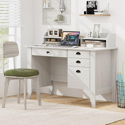 48" Computer Desk with 4 Storage Drawers and Hutch Wood Executive Table for PC Laptop