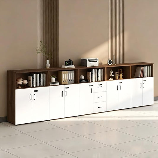 File Cabinet with Password Lock, Wood Lateral Filing Cabinet for Letter/A4 Files, 3 Drawer with Door, Printer Stand with Open Shelves for Home Office