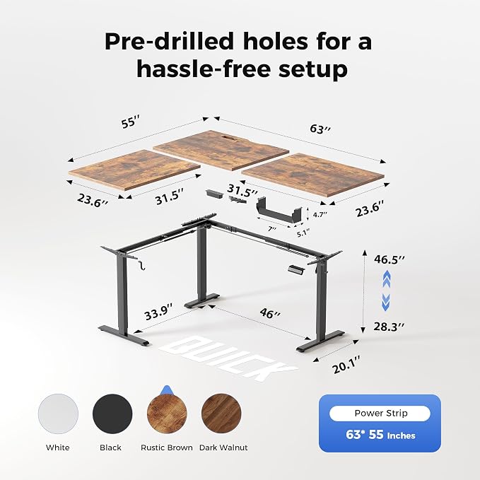 Agilestic Electric L Shaped Standing Desk 63 x 55 Inch with Power Outlet, Height Adjustable Corner Stand up Desk with Cable Management,Sit Stand Home Office Workstation with Splice Board, Rustic Brown