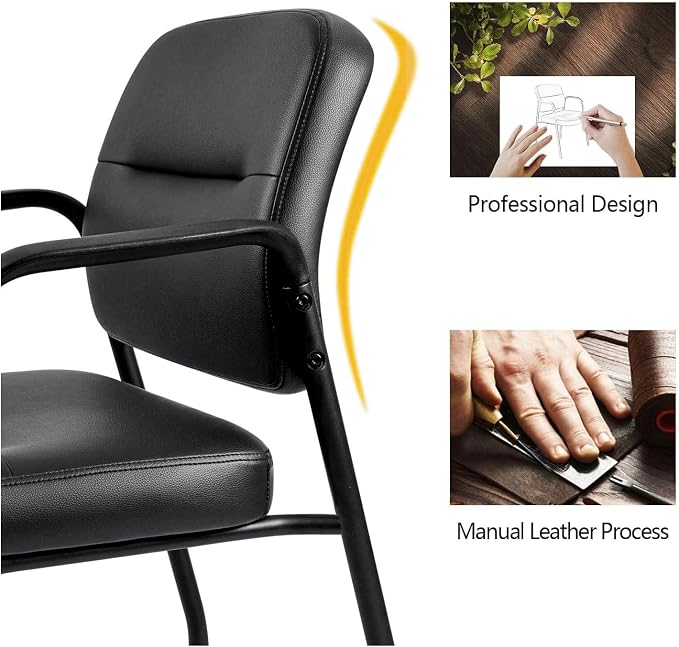 Devoko Waiting Room Office Reception Chairs Executive Leather Guest Chairs with Armrest Ergonomic Upholstered Lumbar Support Side Chairs (2 Pack)