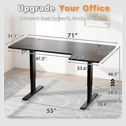 Realbear 71 Inch Electric L Shaped Standing Desk, Height Adjustable Standing Corner Desk with 3 Memory Presets, Ergonomic Workstation Office Desk for Home/Office (Black, 71 Inch)