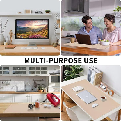 Bloss Leather Desk Pad, Mouse Pad, Non-Slip Desk Protector Mat, Leather Desk Blotter, Computer Desk Pad, Waterproof Desk Mat for Home Office and Decor - Beige (35.4×17Inches)