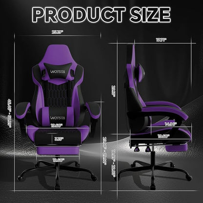 Gaming Chair with Footrest, High Back Gaming Chairs PVC Leather Ergonomic Gamer Chair with Adjustable Headrest Lumbar Support Racing Style Video Gaming Chair for Office/Home (Purple)