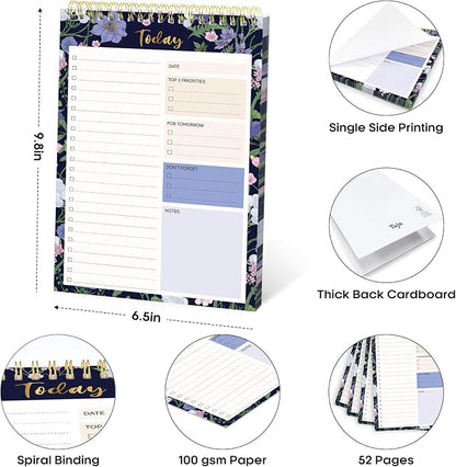 Taja To Do List Notepad - To Do List Notebook for Work with 52 Sheets, 9.8" x 6.5", Undated Daily Planner Perfect for Daily Tasks and Goal Setting, Notepad Suitable for Office, Home & School - Blue Meadow