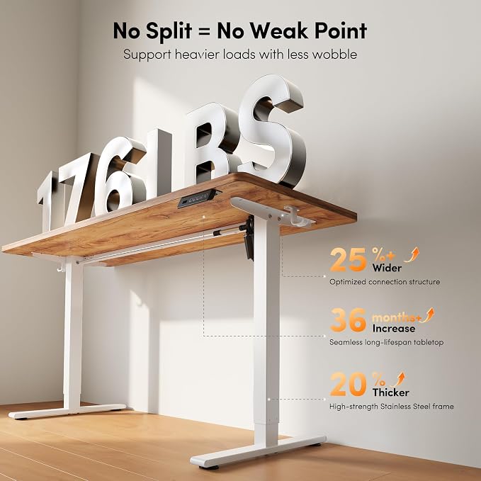FEZIBO One-Piece Standing Desk, 32"x20" Seamless Tabletop Electric Height Adjustable for Home Office, Study Rooms & Multi-Device Workstations, Light Rustic
