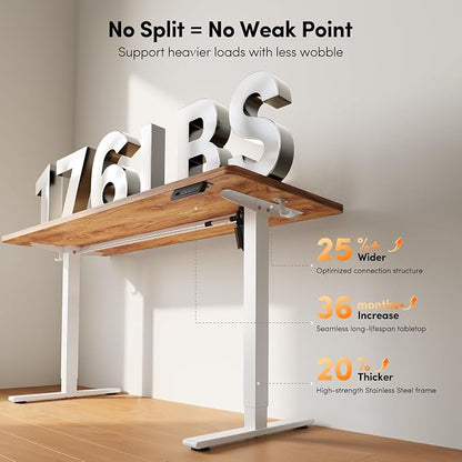 FEZIBO One-Piece Standing Desk, 48"x24" Seamless Tabletop Electric Height Adjustable for Home Office, Study Rooms & Multi-Device Workstations, Light Rustic