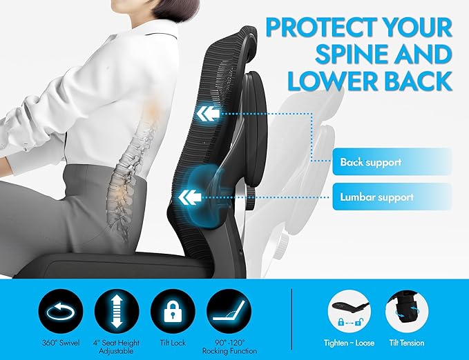 Ergonomic Office Chair - X-Shaped Computer Desk Chairs Comfy, Mesh High-Back Gaming Chair with Adjustable Lumbar Support, Executive Task Chair for Adults, Comfortable for Long Hours, Black, Pack of 2