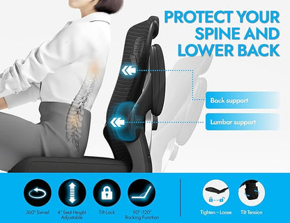 Ergonomic Office Chair - X-Shaped Computer Desk Chairs Comfy, Mesh High-Back Gaming Chair with Adjustable Lumbar Support, Executive Task Chair for Adults, Comfortable for Long Hours, Black, Pack of 2