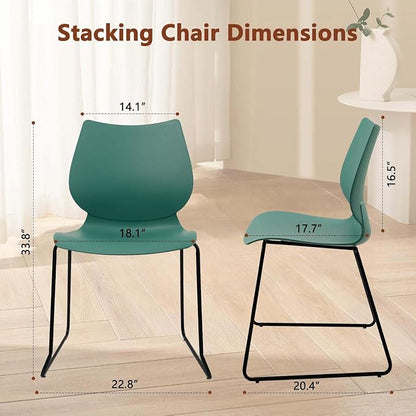 KLASIKA Stackable Waiting Room Chair, Stacking Office Chair with Ergonomic Lumbar Support and Metal Legs, Plastic Desk Chairs for Conference School Church Guest Reception Set of 4, Green