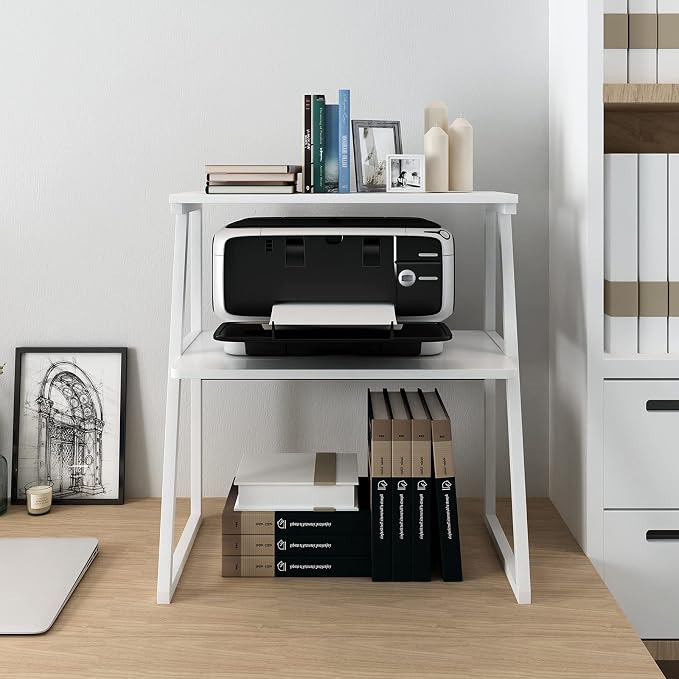 PUNCIA 3 Tier Wood Desktop Printer Stand Large Capacity Storage Rack | White Heavy Duty Shelf Fits Laser Printers Copiers Fax Machines Books Organizer for Home Office Dorm Room