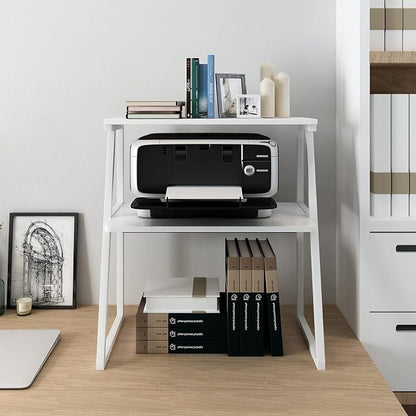PUNCIA 3 Tier Wood Desktop Printer Stand Large Capacity Storage Rack | White Heavy Duty Shelf Fits Laser Printers Copiers Fax Machines Books Organizer for Home Office Dorm Room