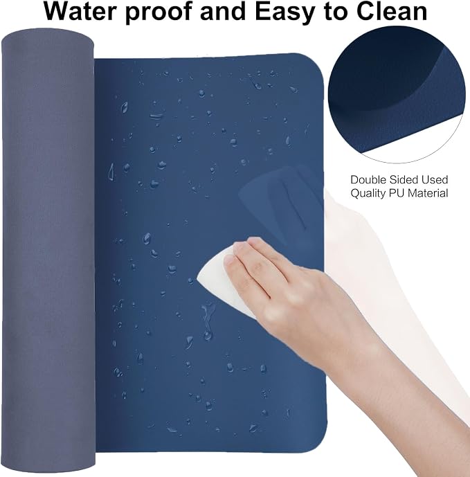 Boutilon Leather Desk Pad Protector,Non-Slip Mouse Pad,Laptop Desk Pad,Office Mouse Mat,Waterproof Leather Desk Blotter,Desk Writing Pad for Office and Home (S-Navy,24"x 14")