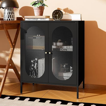 Small 2 Mesh Door Metal Storage Cabinet for Pantry,Office Room,Kitchen,Bathroom,Living Room, Hallway-Locker Cabinet with 1 Adjustable Shelf(mesh Door, Black)