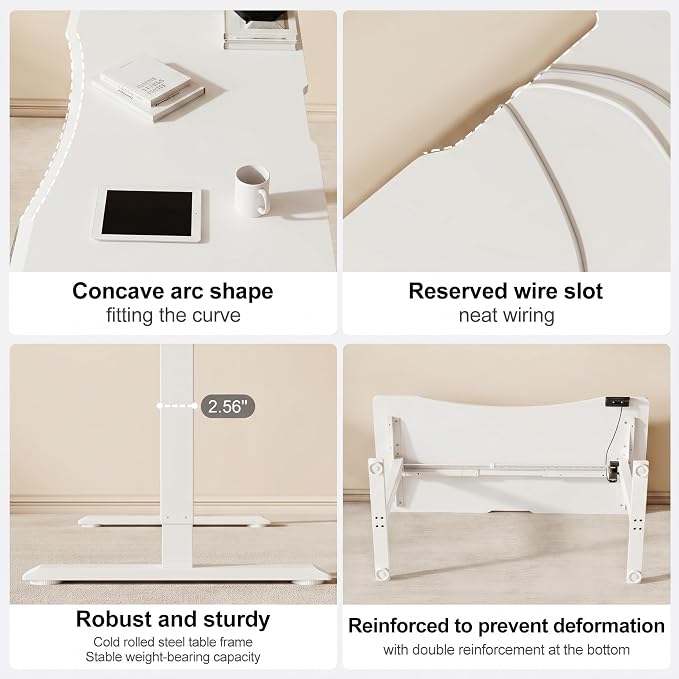 Solid Wood Electric Standing Desk 55"x23.6"Home Office Desk,Adjustable Workbench with 3 Stages Single Motor, Computer Workstation with T-Shaped Metal Bracket,White Standing Desk for Gaming(1 Box)