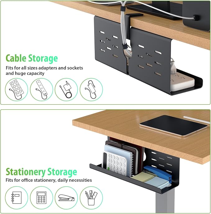 KEEGH 16" Under Desk Cable Management Tray, No Drill Clamp Mount, Extra Large Desk Cord Organizer Upgrade Capacity, Cord Management Tray for Home Office, Gaming Desk, Standing Desk, Black, 3 Pack