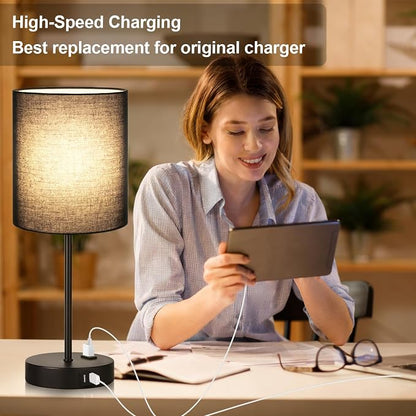 Lynnoland 2 Pack Touch Control Table Lamps with 2 USB & AC Outlet, 3-Way Dimmable Bedside Nightstand Lamps for Bedroom Living Room Nursery, 800 Lumens 3000K Warmlight Bulbs Included