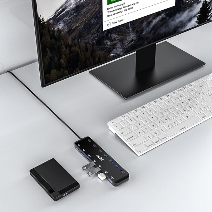 USB 3.0 Hub, atolla 7-Port USB Hub Splitter with Individual On/Off Switches and Lights, 3.28Ft Extended Cable, Suitable for Laptop, PC, MacBook, Keyboard, Mouse, Flash Drives ﻿