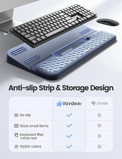 Vaydeer Wrist Rest with Keyboard Stand, Computer Wrist Support Pad, Ergonomic Keyboard Riser Holder Lift Tray with Wrist Pad, Soft Memory Foam Desk Cushion, Palm Arm Hand Typing for Office Home Gift
