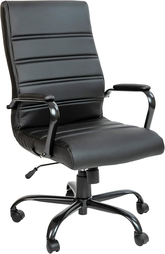 Merrick Lane Milano Contemporary High-Back Black Faux Leather Home Office Chair with Padded Black Arms