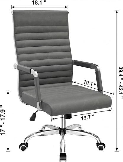 Shahoo Ribbed Office Chair, Mid-Back PU Leather Office Chair Executive Task Chair with 360° Swivel Wheels for Conference Room, Home Offices (Bicolor Vintage Grey)