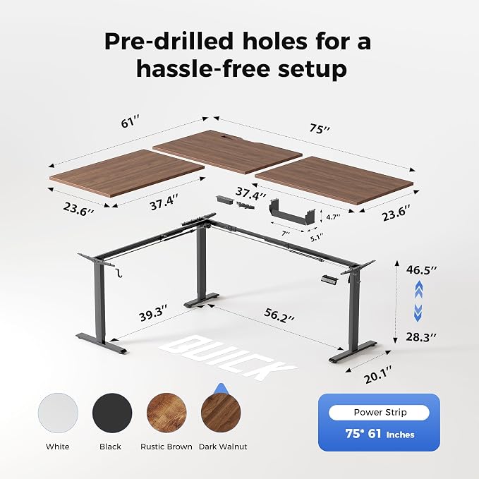 Agilestic Electric L Shaped Standing Desk 75 x 61 Inch with Power Outlet, Height Adjustable Corner Stand up Desk with Cable Management,Sit Stand Home Office Workstation with Splice Board, Dark Walnut