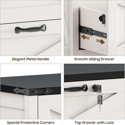 Lateral File Cabinet with 2 Large Drawers, Farmhouse File Cabinet with Lock for Letter/Legal/A4 Size Hanging Files, Wood File Storage Cabinets Printer Stand for Home Office Cabinets, White and Black