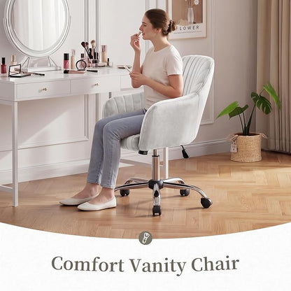 Warmiehomy Office Chair, Velvet Desk Chair for Home Office, Girls' Vanity Chair with Arm Rest for Bedroom Dressing Room, Pure White