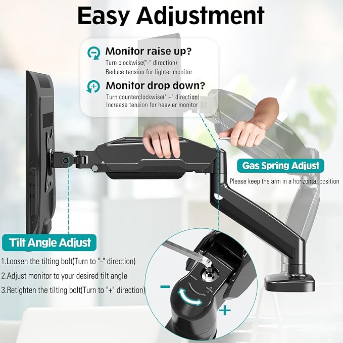 MOUNT PRO Dual Monitor Mount Fits 13 to 32 Inch Screen, Height Adjustable Monitor Stand for 2 Monitors, Full Motion Display Arm Holds up to 17. 6lbs Each, Computer Desk VESA Mount, Black
