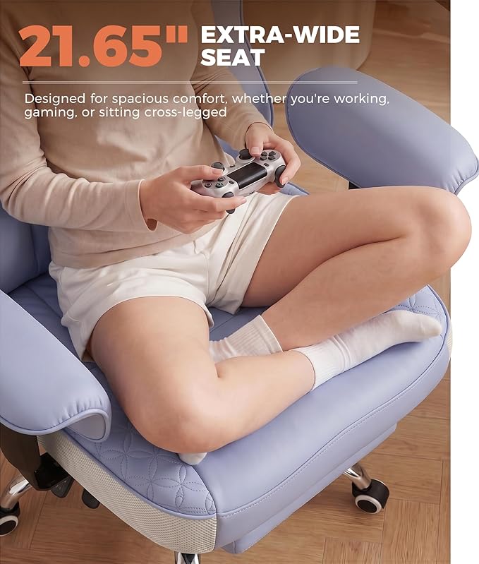GTPLAYER Big and Tall Office Chair, Wide Ergonomic Gaming Chair with Deluxe Embossing Designed Leather with Foot Rest,150°Reclining Adjustable Soft Armrests Pocket Spring Back Support and Pillow