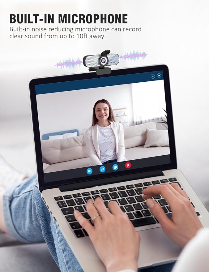 HD 1080P Webcam with Built-in Microphone and Rotatable Tripod, 1080P Video and Wide Angle Camera, Privacy Cover, for Desktop PC or Laptop Computer （White）