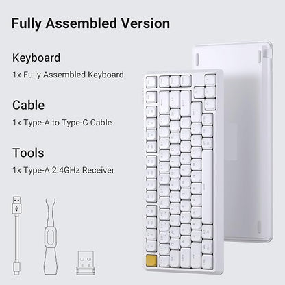 Keychron KJ1 Low Profile Wireless Mechanical Keyboard, 2.4 GHz Bluetooth QMK 75% Layout RGB, Hot-swappable Banana Switch Compatible with Mac Windows Linux, 2000mAh Fast Charge for Gaming - White