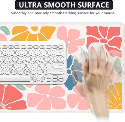 iCasso XXL Large Mouse Mat, Anti-slip Big Mousepad with Stitched Edges, Keyboard Pad Mat for Computer, Work, Gaming (Colorful Flower)