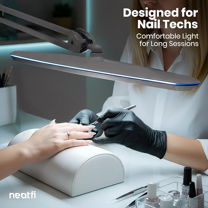Neatfi XL 2,200 Lumens 24W LED Desk Lamp – 23” Wide Shade | Dimmable Eye-Caring Task Light | Adjustable Arm | Home Office, Study, Crafts & Nail Tech (Silver, Non-CCT with Clamp)
