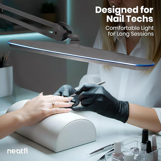Neatfi XL 2,200 Lumens 24W LED Desk Lamp – 23” Wide Shade | Dimmable Eye-Caring Task Light | Adjustable Arm | Home Office, Study, Crafts & Nail Tech (Silver, Non-CCT with Clamp)