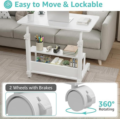 WINAZ Small Portable Laptop Rolling Desk - 32" Mobile Kids Desk with Wheels for Small Spaces, White，31.5"